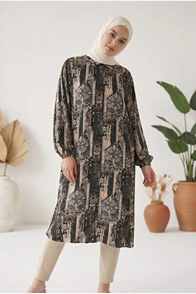 tuvadi Women's Green Ethnic Patchwork Patterned Viscose Tunic Shirt - Hijab S...