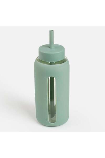 OEM Sticlă din Sticlă cu Husă Silicon Verde Mentă, Capac și Pai, 800 ml