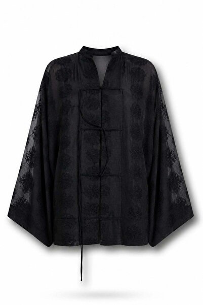 5in1Canpolat Black Floral Embroidered Shirt 5096