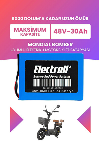 ELECTROLL Mondial Bomber Uyumlu Batarya (Maksimum Kapasite) LiFePO4 48V 30Ah ...
