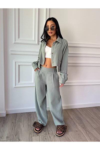 CC STORE Compleu din muselină SANTORINI LOVE, cămașă scurtă și pantaloni largi