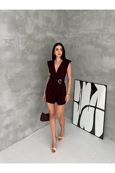 Generic Brand Women's Double-Breasted Draped Buckle Mini Dress Stylish Evenin...