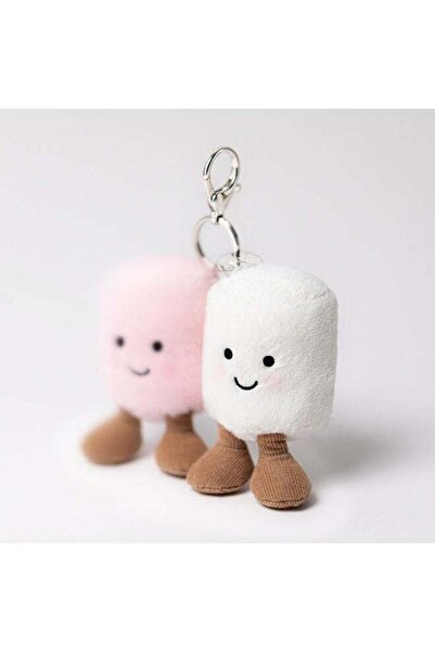 ARCO STORE Marshmallow Couple Bag Charm - Cute Pink and White Cotton Keychain...