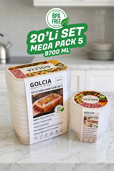 GOLCIA Mega Pack V Mikrodalgaya ve Buzluğa Uygun Yıkanabilir 20'li Saklama Ka...