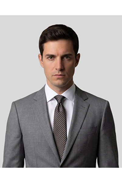 KUMOVO Brown Striped Dark Gray Tie – 7 cm Wide