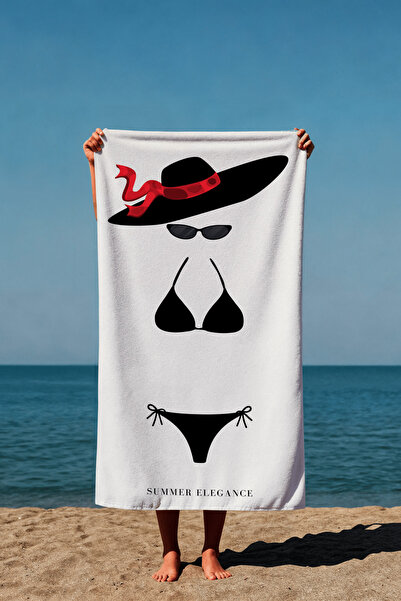 Luvis Store Summer Elegance Bikini and Hat Patterned Printed Beach Towel