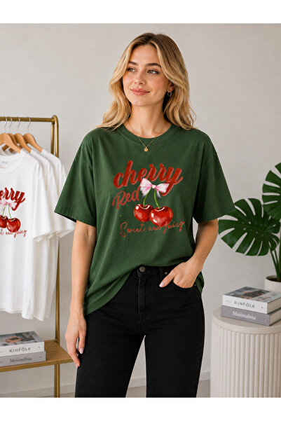 TREND EMMODA Γυναικείο μπλουζάκι με στάμπα Cherry Special, Oversize, από βαμβ...
