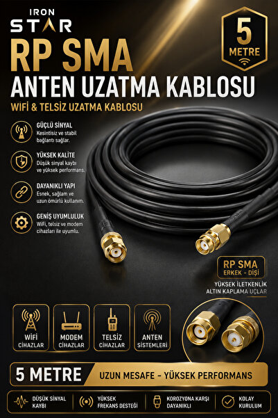 IRONSTAR RP SMA anten uzatma kablosu 5 metre / WiFi anten kablosu / RP SMA er...