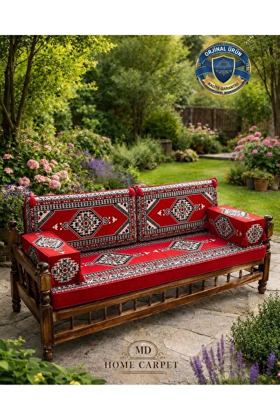 md home carpet Şark Köşesi Sedir Takımı 204 cm Ahşap Çam Ağacı 6 Parça Sünger...
