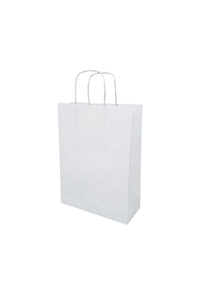 Papette Set 100 bucăți Pungi hârtie Kraft Alb, mânere hârtie rasucită, 27 x 3...