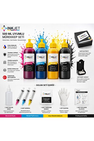 INKTEC Hp Smart Tank 410-412-585-580-516-615 Muadil Mürekkep Dolum Seti 4x1000 ml. 50.000 sf