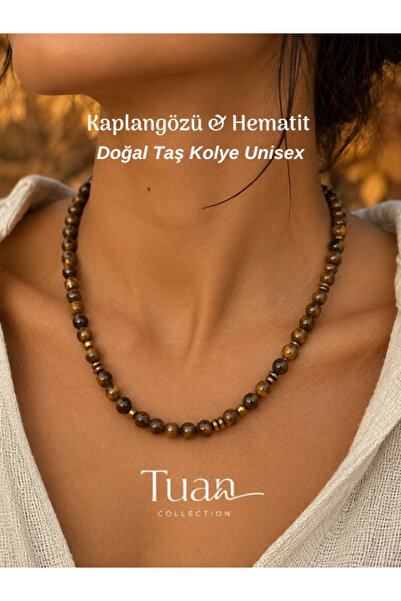 Tuan Collection قلادة من الحجر الطبيعي هيماتيت على شكل عين النمر للجنسين للاس...
