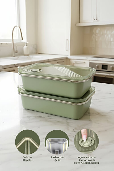 Kitchen Life 2-Piece Stainless Steel Vacuum Storage Container, Oven and Cake ...