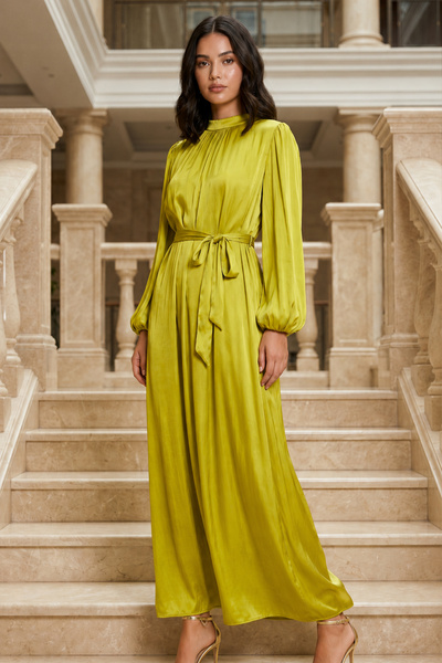 benguen Balloon Sleeve Evening Dress A35148-Pr Oil Green
