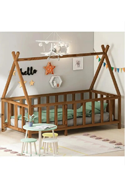 BRK Design BA AHŞAP Montessori Ev Çatılı Menteşe Kapılı Yatak MEVM05_120X200