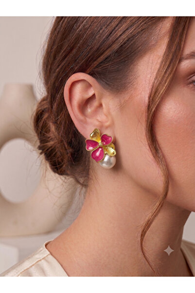 BİJU YILMAZ Pearl detailed pink earrings - 26vipk22