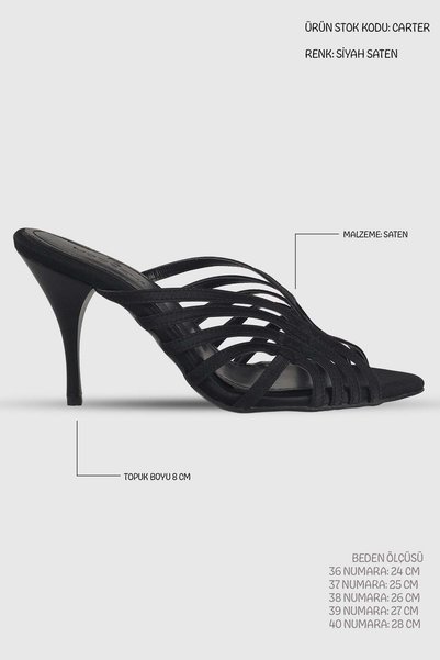 Modezya Carter Black Satin Ankle Strap Pointed Toe Women's Heeled Shoes