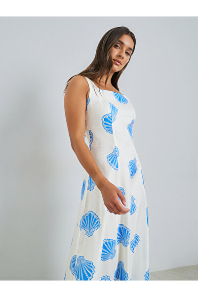 Styli Blue Seashell Print A-Line Maxi Dress