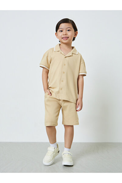 Styli Boys Textured Knit Polo T-Shirt and Shorts Set