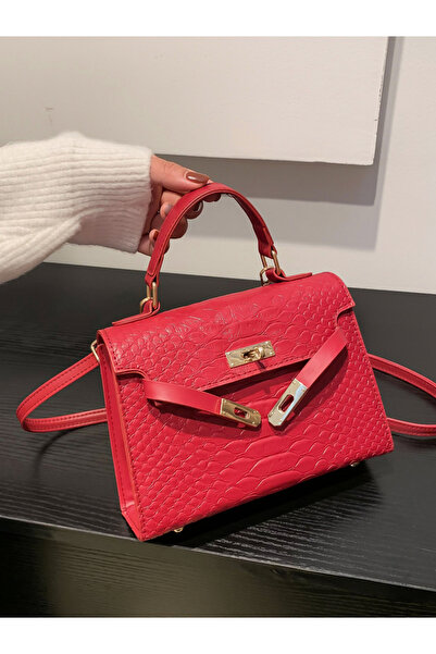 Take Two By Styli Red Croc Embossed Top Handle Bag