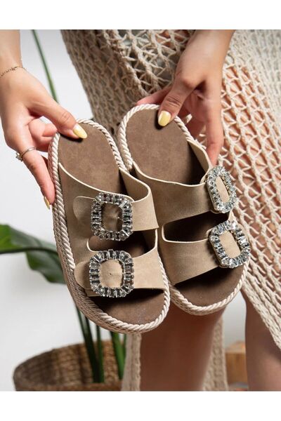 PLN SHOES نعال نسائية مريحة ذات نعل طبي وشريط مزدوج ومشبك ملفوف