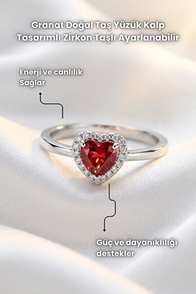 Elifsu Jewelry Garnet Natural Stone Ring with Heart Design and Zircon Stone, ...