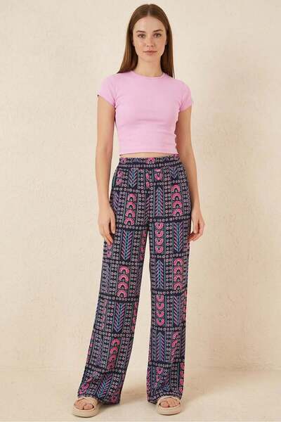 Generic Brand Women's Patterned Viscose Navy Blue Trousers