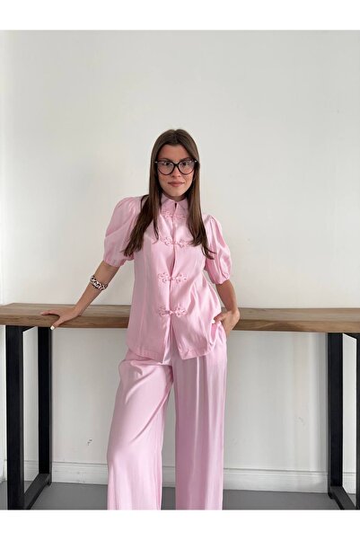 Ekim Store Κινέζικο Σετ Μπλούζα με Κουμπιά και Παντελόνι