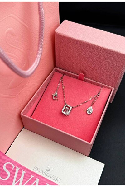 Generic Silver Plated Square Design Glamorous Crystal Stone Necklace