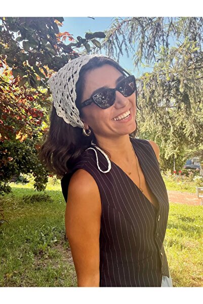 Merishe Jewerly باندانا كروشيه كريمية من ميريشي بنمط المحار محبوكة يدويًا