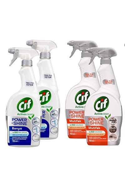 Cif Power Shine Banyo ve Mutfak Kireç Sökücü 750 ml 4 lü Set