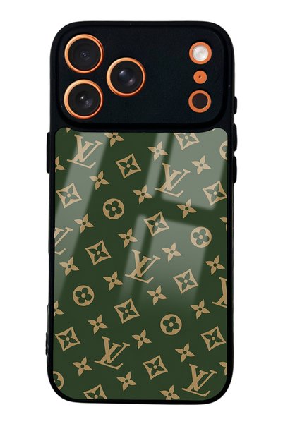 Spoyi غطاء هاتف آيفون 17 برو أخضر لامع بتصميم LV
