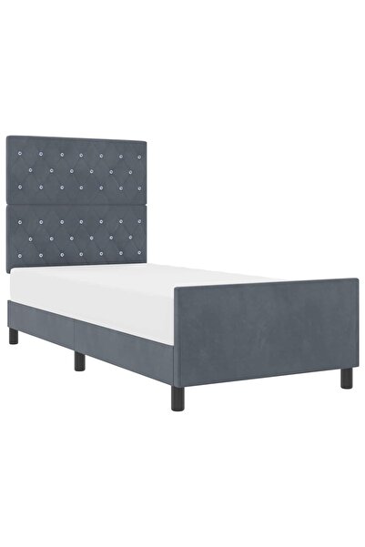 vidaxl Pat cu arcuri cu headboard Gri închis 90 x 200 cm Catifea