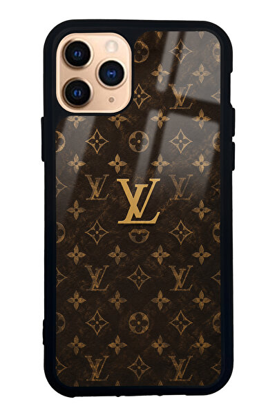 Spoyi iPhone 11 Pro Brown Gold LV Tasarımlı Glossy Telefon Kılıfı