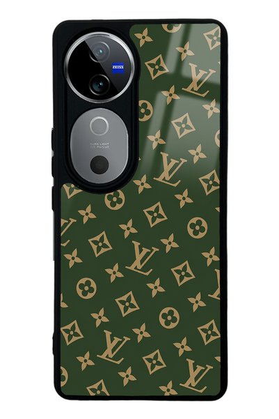 Spoyi غطاء هاتف لامع بتصميم LV باللون الأخضر لهاتف Vivo V40