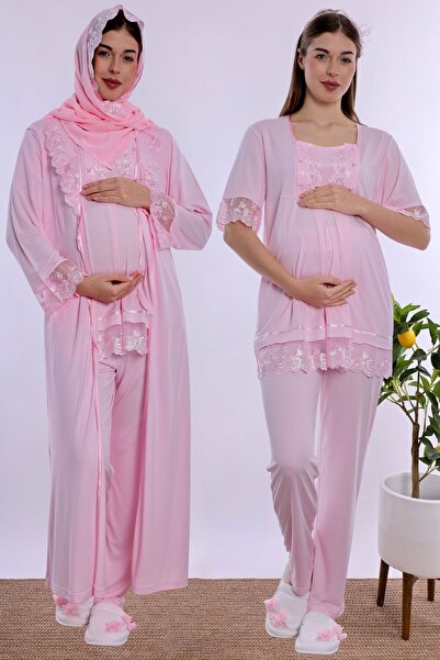 ByLohusa Effortt Maternity Pajama Set with Hijab, Soft Textured Cotton Long R...