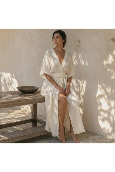 Su Koleksiyon Umman Burumuk Cotton Bohem Dress / Ecru