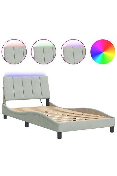 vidaxl Cadru de pat cu LED fără saltea, Hanko, gri deschis, 100x200 cm, catifea