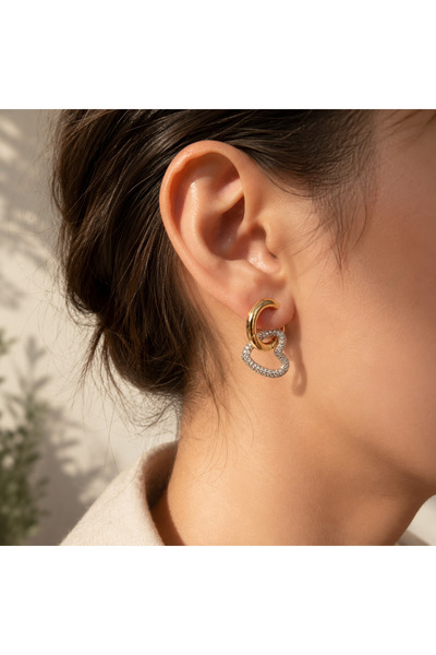 Store 14k Altın Kaplama Zirkon Taşlı Kalp Motifli Küpe ARY0028