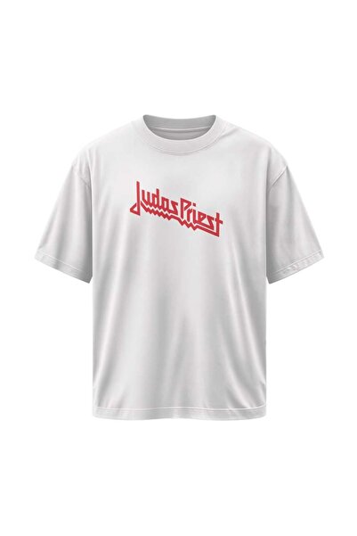buzagi tasarım ürünleri Judas Priest Unisex Oversize White T-Shirt
