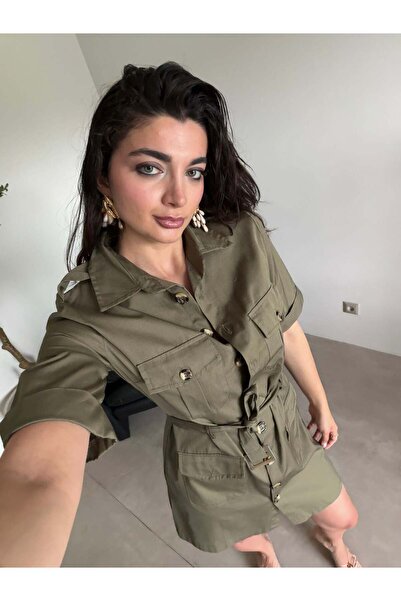 Bade Butik Haki Cepli Kısa Elbise