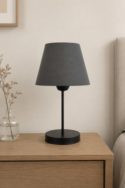 Eslight Modern İskandinav Tarz Siyah Ayak Komodin Lambası Antrasit Abajur R47
