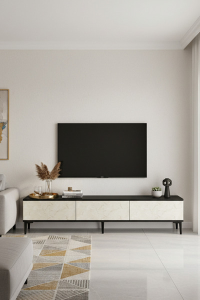 cnyr TSA1899AT APLOS TV STAND, TV SEHPASI ANTRASİT-TRAVERTEN 180CM