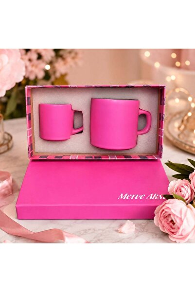 Bk Gift Kişiye Özel İsimli Kutulu Pembe Kutulu Türk Kahvesi Fincanı ve Kupa H...