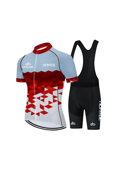 OEM Costum de ciclism pentru bărbați, set sportiv cu inserție de gel, roșu, L