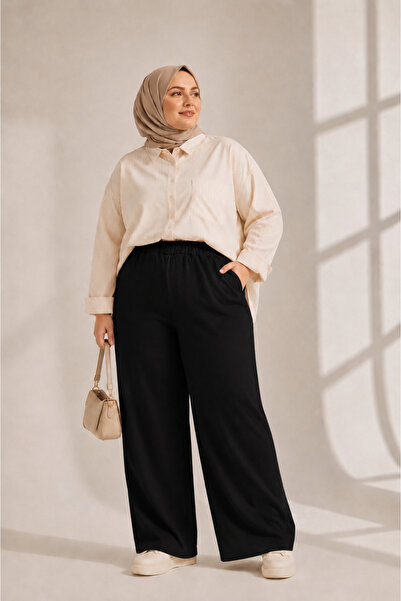FREYA MODA Gabardine Fabric Plus Size Elastic Pants