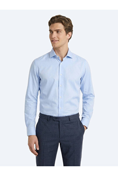 Kip Light Blue Plain Regular Fit Long Woven Casual 100% Cotton Shirt