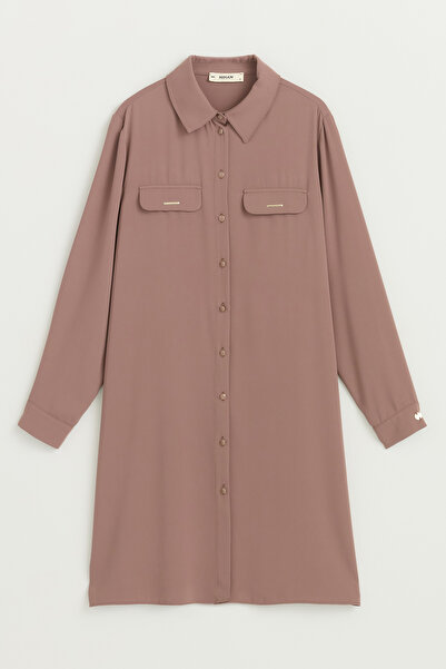 Nihan Plus Size Shirt Collar Tunic - Light Brown