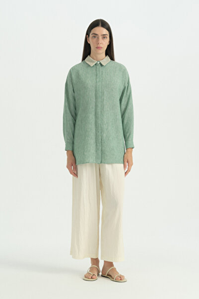Nihan Natural Fabric Tunic with Mesh Detail - Mint Green