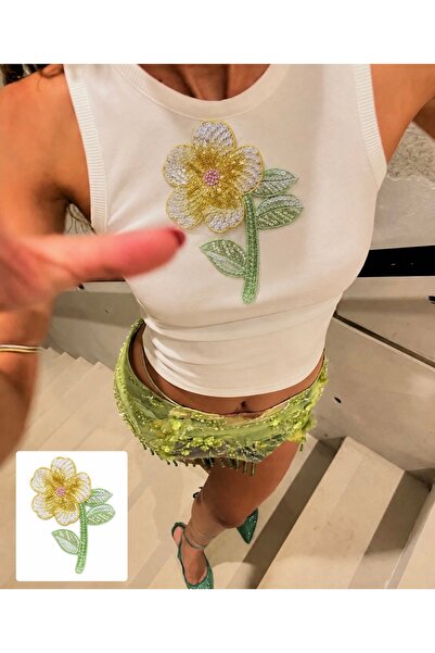 FloresDeCarnaval Premium İşlemeli Çiçek Yama | Nakış Aplike Patch | Yazlık Gi...